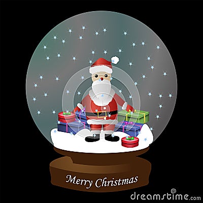 Christmas illustration - snow glass ball with santa Stock Photo
