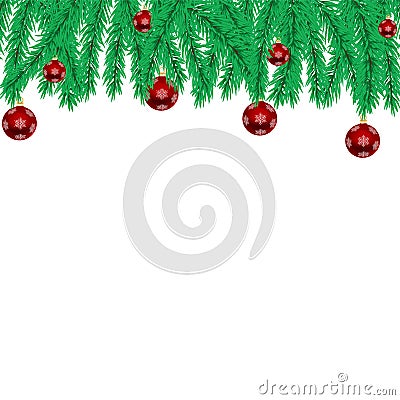 Christmas illustration with christmas tree twigs and red ball. Vector Illustration