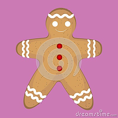 Christmas illustration in vector - gingerbread man on pink background Cartoon Illustration
