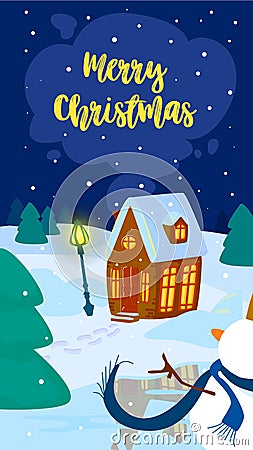 Vector christmas illustration. Vertical mobile format. Cartoon Vector Illustration