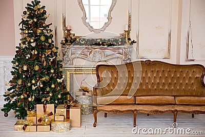 Christmas interior in gold color Stock Photo