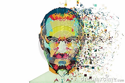 Christmas Island, Australia, August 8, 2017: an illustration in the art style in the form of a mosaic Steve Jobs Cartoon Illustration