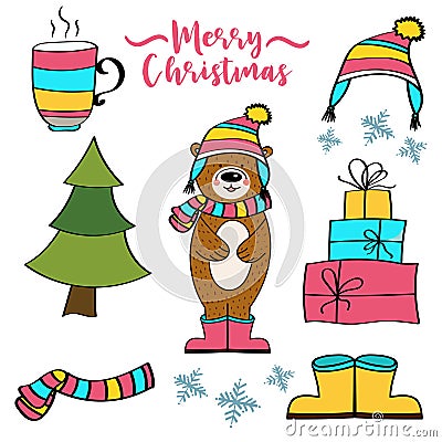 Christmas items collection Vector Illustration