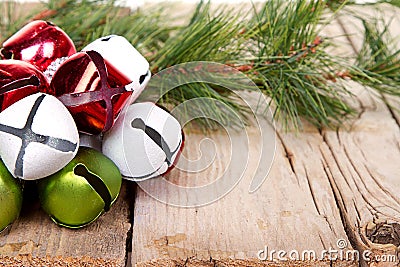 Christmas Jingle bells and a pine branch Stock Photo
