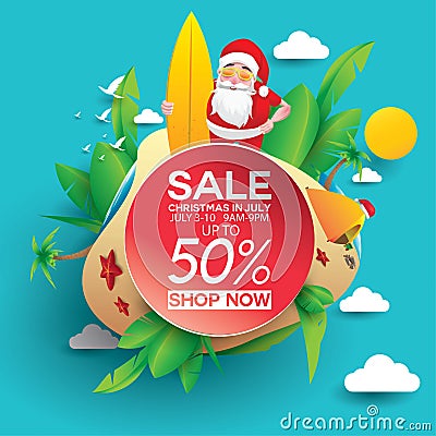 Christmas in july design with 3d concept Vector Illustration