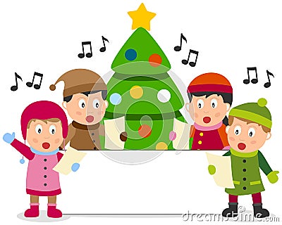 Christmas Kids and Banner Vector Illustration