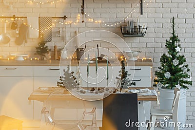 Christmas kitchen table in loft style decoration Stock Photo