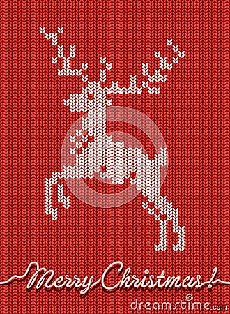 Christmas knitted card or background with a deer Cartoon Illustration