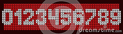 Christmas knitted numbers on a red background. Knitted latin numbers. Vector Vector Illustration
