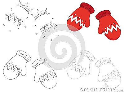 Christmas knitted woolen mittens. Dot to dot game for kids Vector Illustration