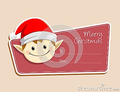 Christmas Label With Elf Face Vector Illustration