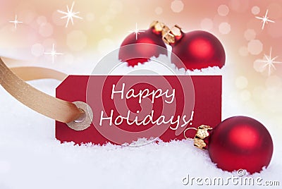 Christmas Label with Happy Holidays Stock Photo