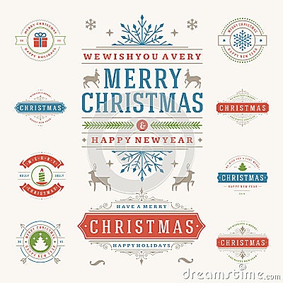 Christmas Labels and Badges Vector Design Elements Set. Vector Illustration