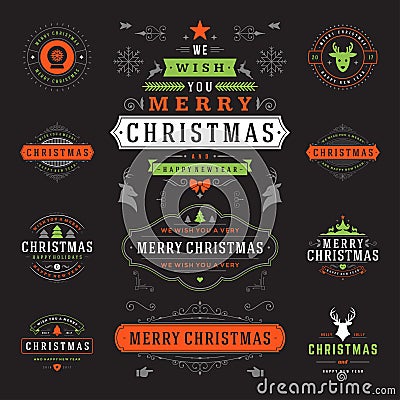 Christmas Labels and Badges Vector Design Elements Set. Vector Illustration