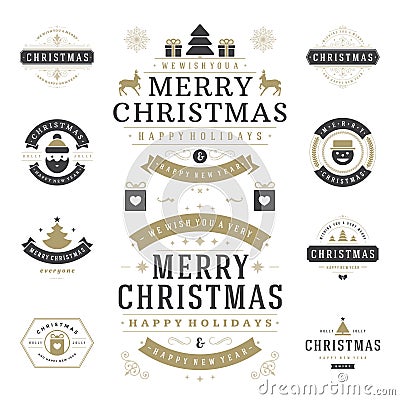 Christmas Labels and Badges Vector Design Elements Set. Vector Illustration