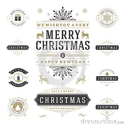 Christmas Labels and Badges Vector Design Elements Set. Vector Illustration