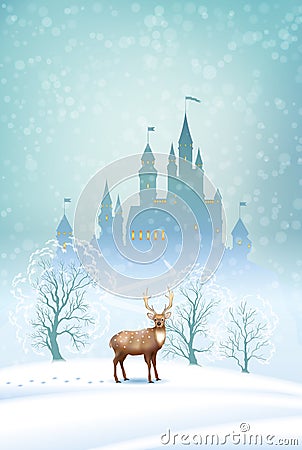 Christmas Landscape Winter Castle Vector Illustration