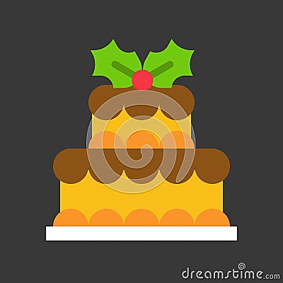 Christmas layered cake icon decoration with mistletoe Vector Illustration