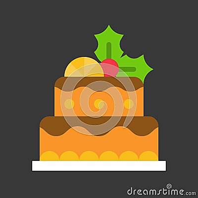 Christmas layered cake icon decoration with mistletoe Vector Illustration