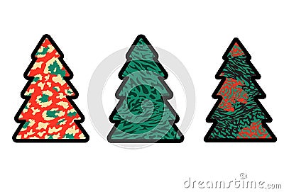 Christmas Leopard Print Christmas Tree Shirt Design. Safari wildlife fashion symbol Vector Illustration