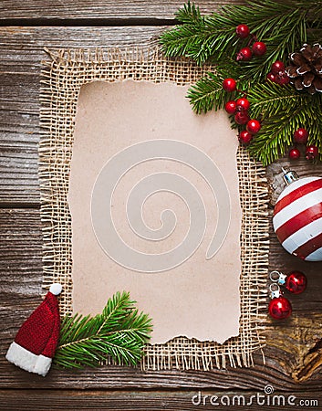 Christmas letter, list, congratulations on a wooden background. free space, mockup new Year. Stock Photo