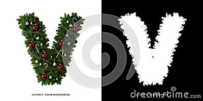 Christmas letter V. Christmas typography. Stock Photo