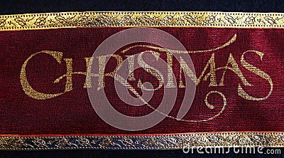 Christmas lettered gold framed red ribbon Stock Photo