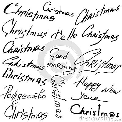 Set Christmas text. Christmas lettering theme. Vector illustration of handwriting, calligraphy, the word Christmas in English Vector Illustration