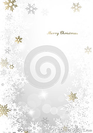 Christmas light background with golden and white snowflakes. Vector Illustration