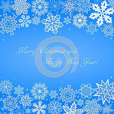 Christmas light blue background with snowflakes at top and bottom sides Vector Illustration