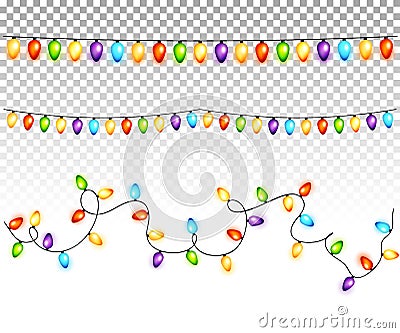 Christmas light bulbs garlands on transparent background vector Vector Illustration