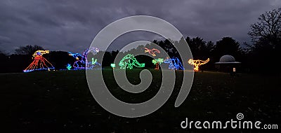 2020 dinosaur Christmas light display Oglebay Park, West Virginia Editorial Stock Photo