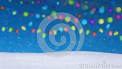 Christmas lights background and snow Stock Photo