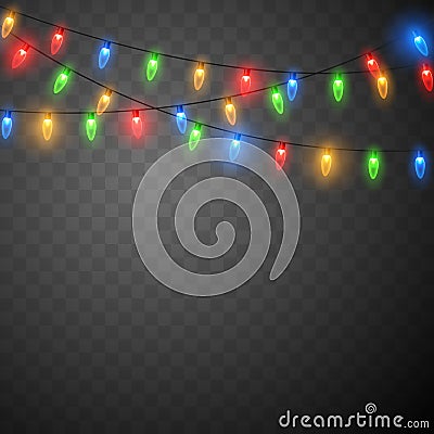 Christmas lights. Colorful Xmas garland. Vector Illustration