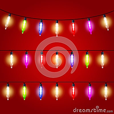Christmas Lights - electric bulbs strung Vector Illustration