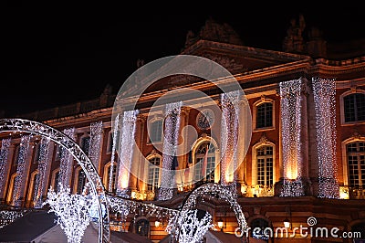 Christmas Lights on the Facade of the Capitol, in Toulouse Stock Photo