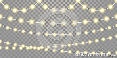 Christmas lights isolated garland lamp strings on transparent background Vector Illustration