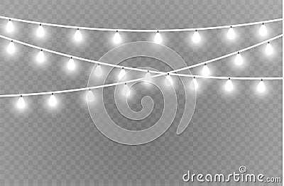 Christmas lights isolated realistic design elements. Glowing lights for Xmas Holiday cards, banners, posters, web design Vector Illustration