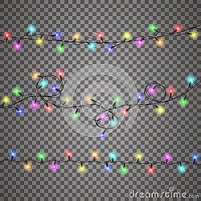 Christmas lights isolated realistic design elements. Vector Illustration