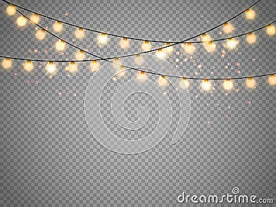 Christmas lights isolated on transparent background. Vector xmas glowing garland. Vector Illustration