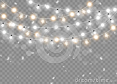 Christmas lights isolated on transparent background. Xmas glowing garland. Vector illustration Vector Illustration