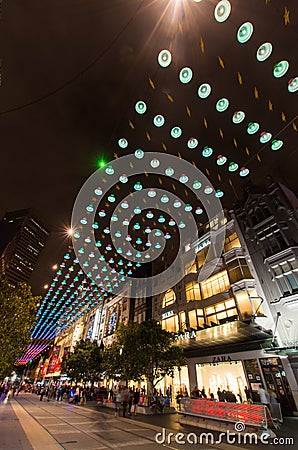 Christmas lights in Melbourne Bourke Street Mall Editorial Stock Photo