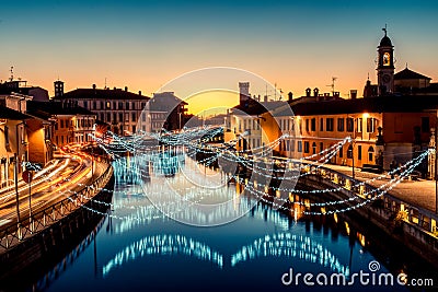 Christmas lights at Navigli Milano Italy winter xmas time Stock Photo