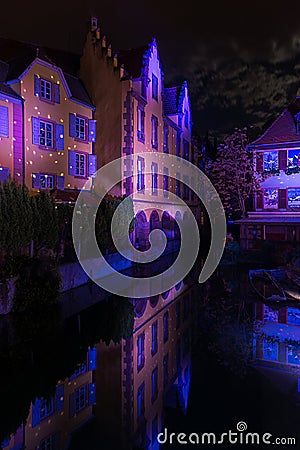 Christmas Lights in the night of Colmar Stock Photo