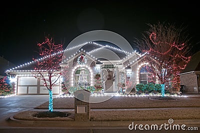 Christmas lights outside on a home Stock Photo