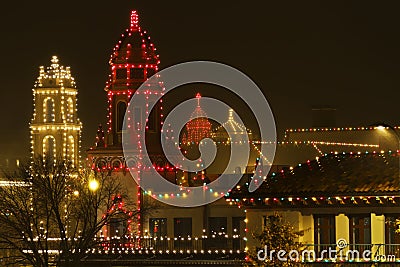 Christmas lights on the Plaza on a rainy night Stock Photo