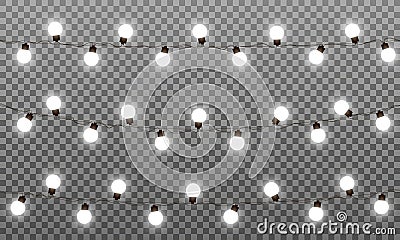 Christmas lights vector effects. LED lamps garland for New Year and Xmas. Isolated white lights vector garlands Vector Illustration