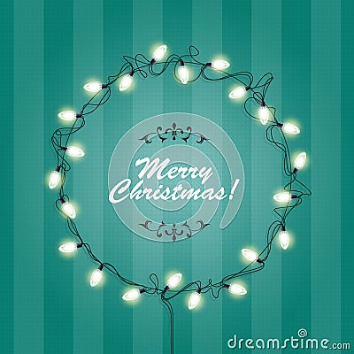Christmas Lights wreath frame - round festive lights Vector Illustration