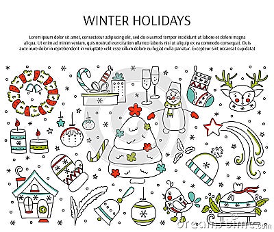 Christmas line elements Vector Illustration