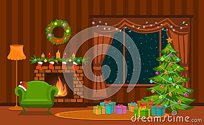 Christmas living room Vector Illustration